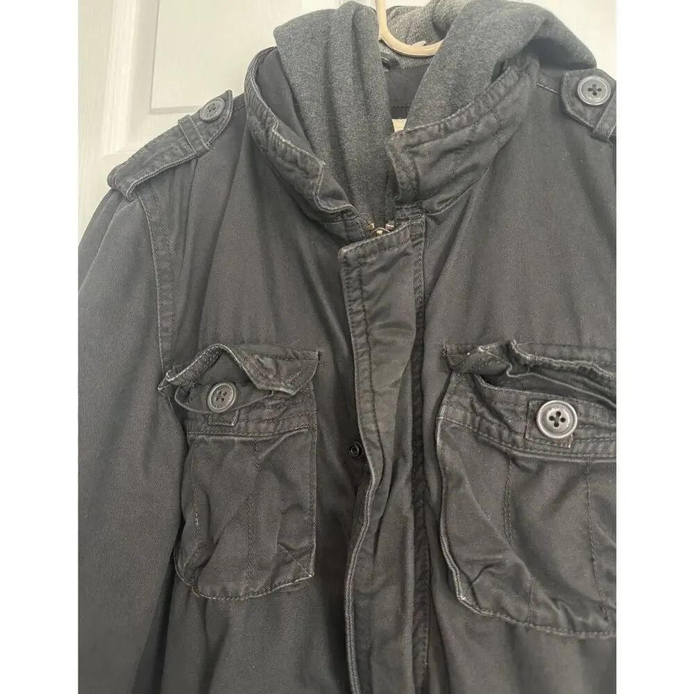 American Eagle Men's Hooded Cargo Utility Jacket - Black - Size M